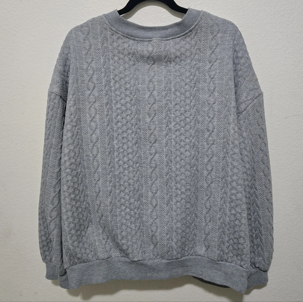Cozy Gray Textured Zip-Up Sweater Bomber Jacket Size XXL - Picture 4 of 14